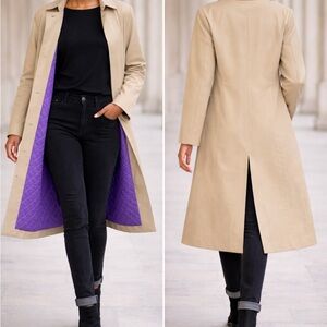 Ralph Lauren Camel Car Coat Purple Quilted Lining Minimalist Trench